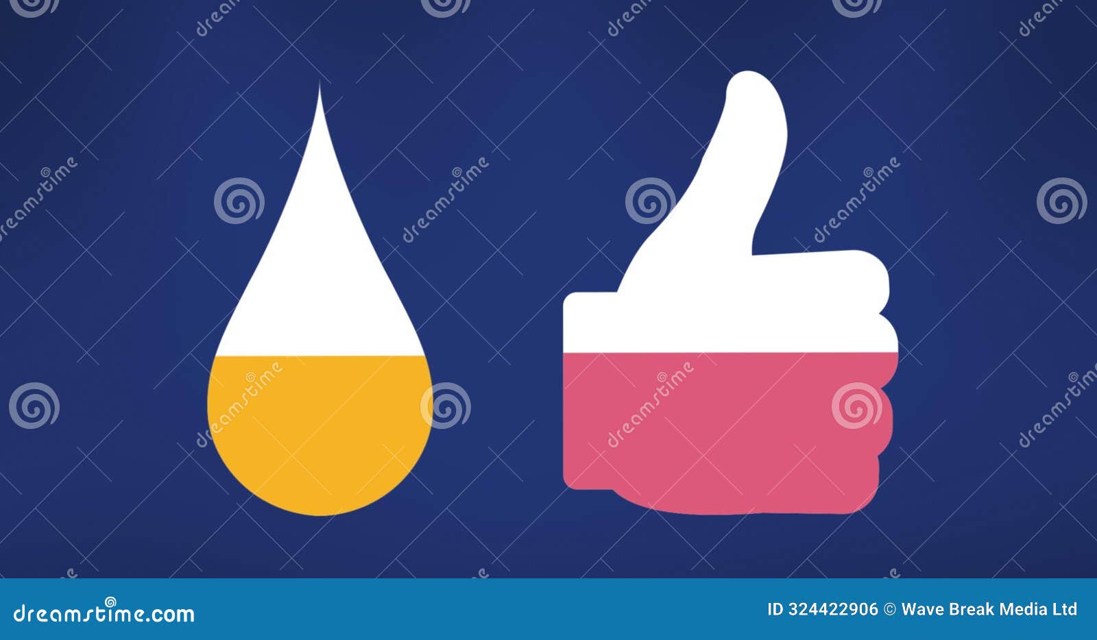 image of half filled thumb and drop icons with orange and pink colours