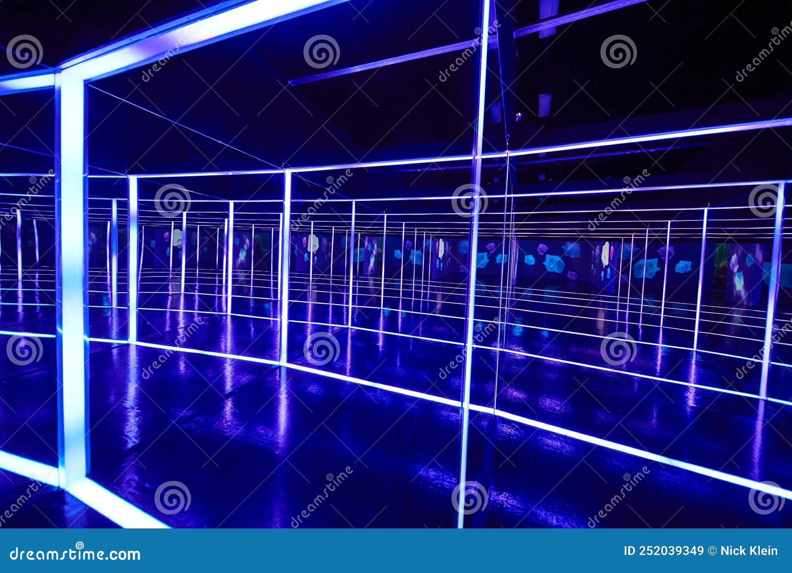 Hallway of Infinity Mirrors and Lights Editorial Stock Image Image of