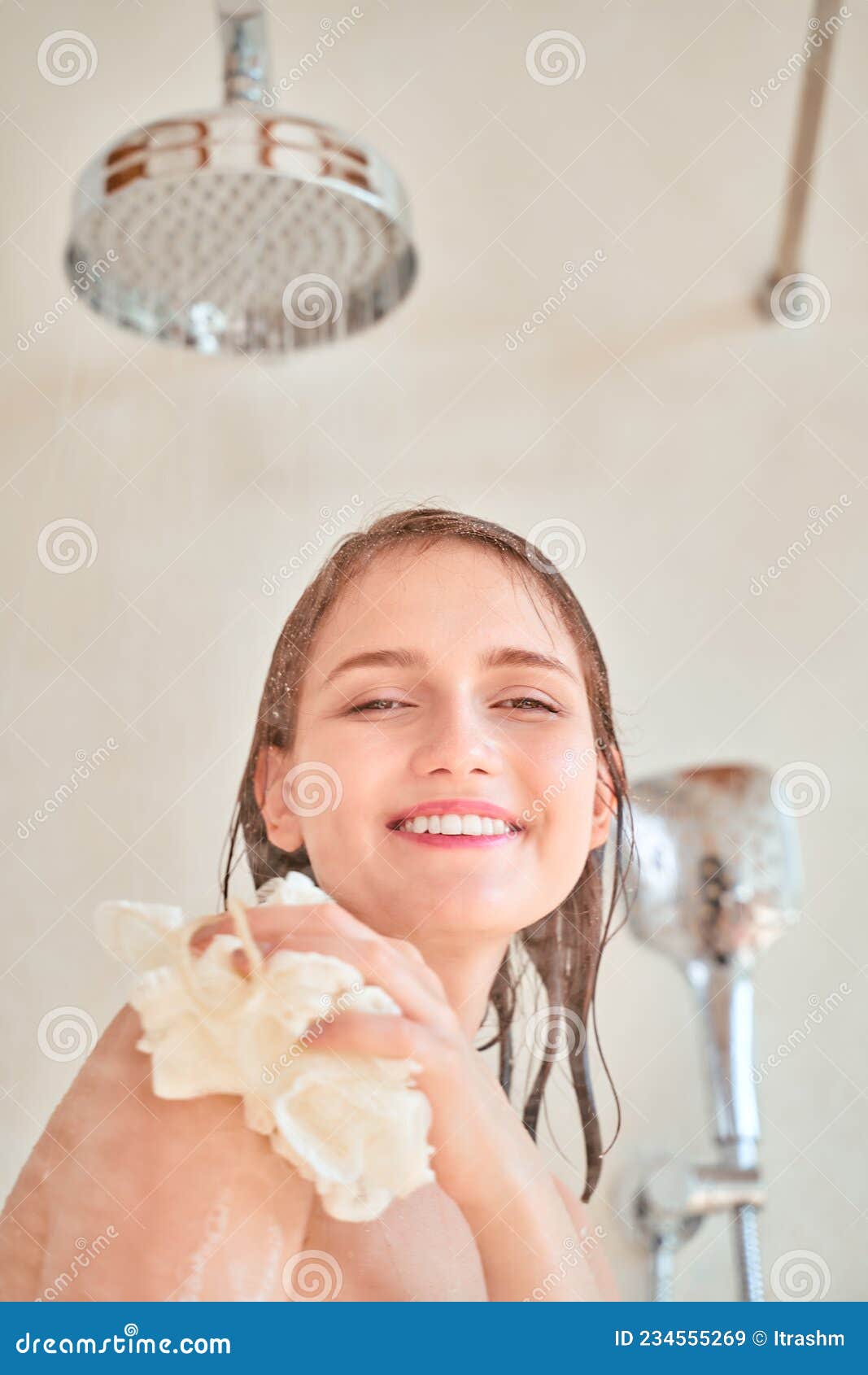 Image Of Happy Woman Taking Shower Stock Image Image Of Bodycare Home 234555269