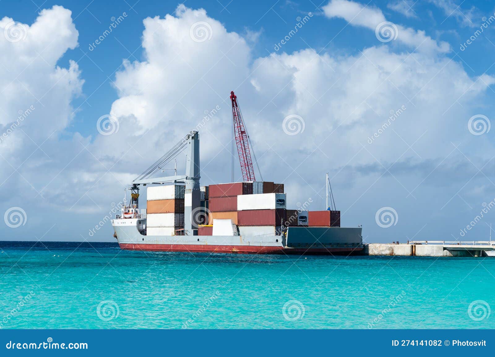 Image of Harbor with Cargo Ship. Harbor with Cargo Ship. Harbor with