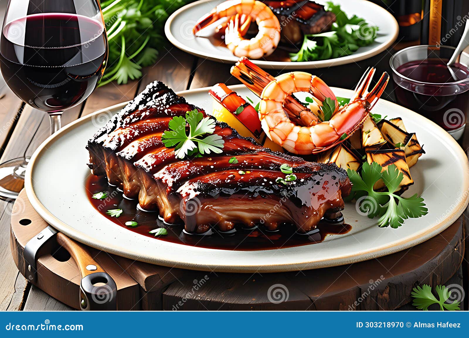 mouthwatering array of non-vegetarian cuisine - sizzling barbecue ribs glazed with a glossy, rich sauce