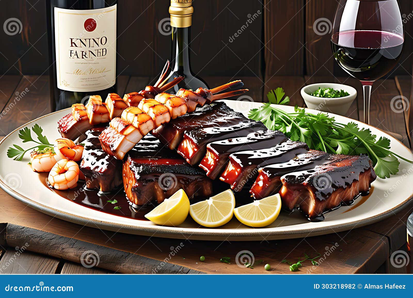 mouthwatering array of non-vegetarian cuisine - sizzling barbecue ribs glazed with a glossy, rich sauce