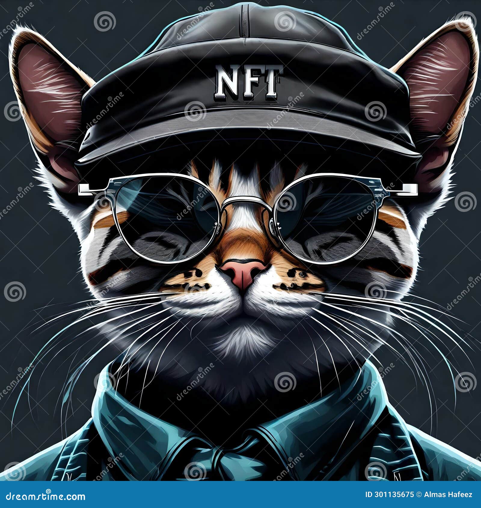 3d nft  of a cat , looking straight in the camera