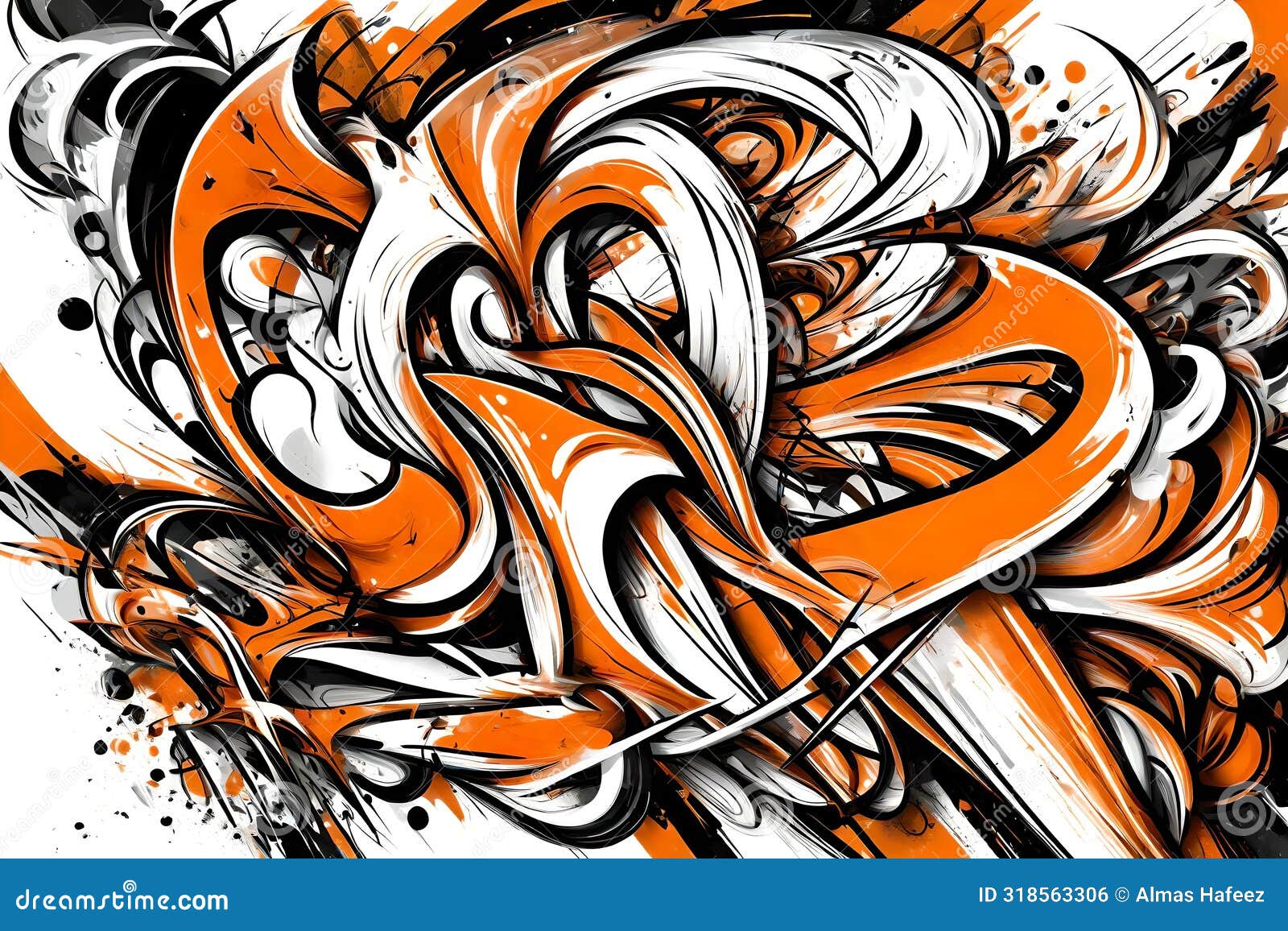 a whimsical doodle art: abstract white, orange, and black background
