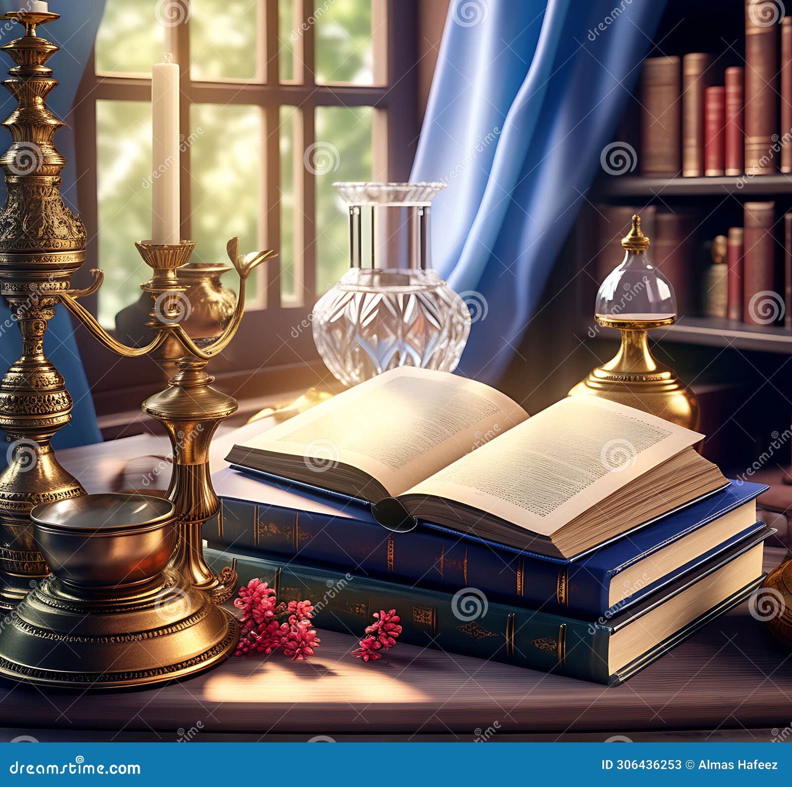 nostalgic elegance: vintage still life with books and antique items Ã¢â¬â 3d rendering