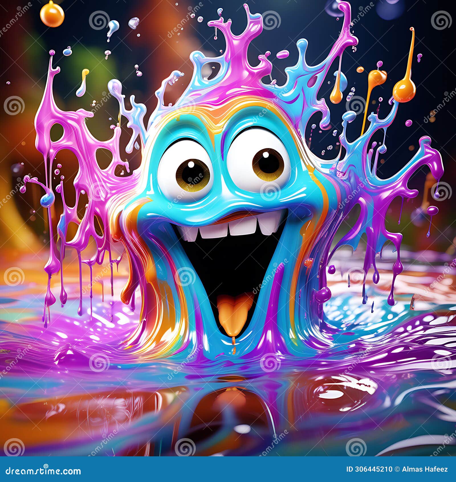 whimsical ghostly splash: quirky liquid portrait in pixar-style halloween colors Ã¢â¬â splash art