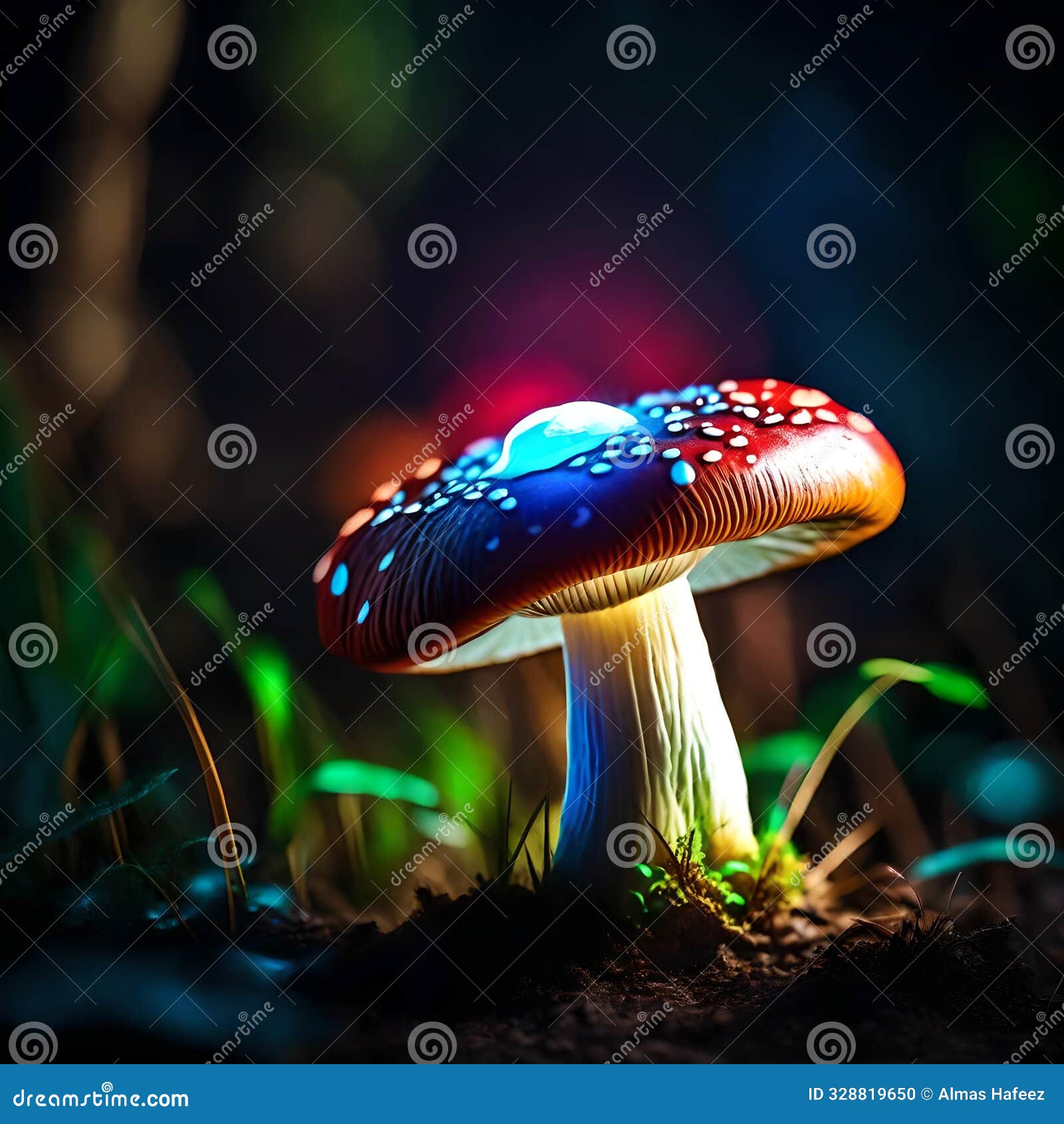 a glowing cute little mushroom in a dark jungle with a heart-touching fantasy ambiance