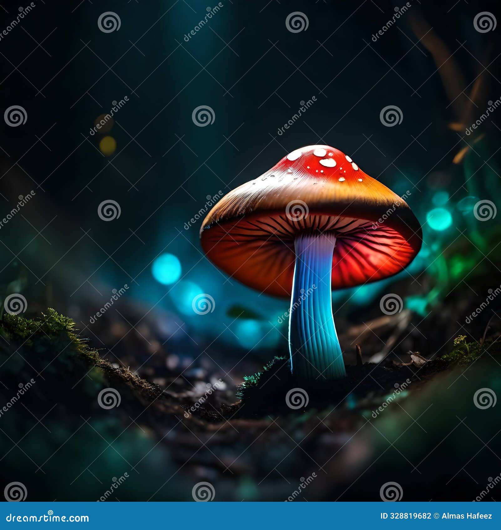 a glowing cute little mushroom in a dark jungle with a heart-touching fantasy ambiance