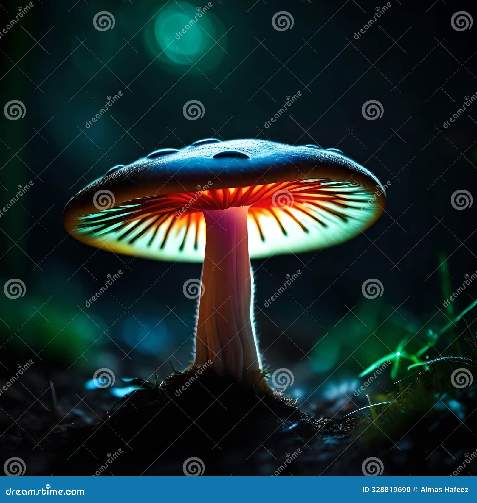a glowing cute little mushroom in a dark jungle with a heart-touching fantasy ambiance