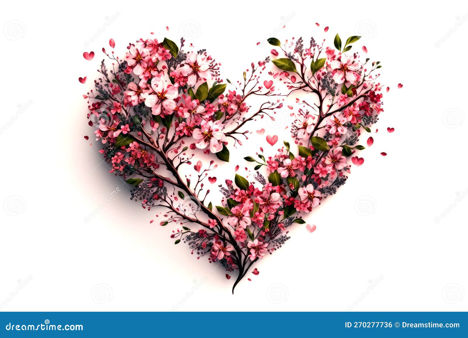 An Image of Heart Shaped Tree with Pink Flowers. Generative AI Stock