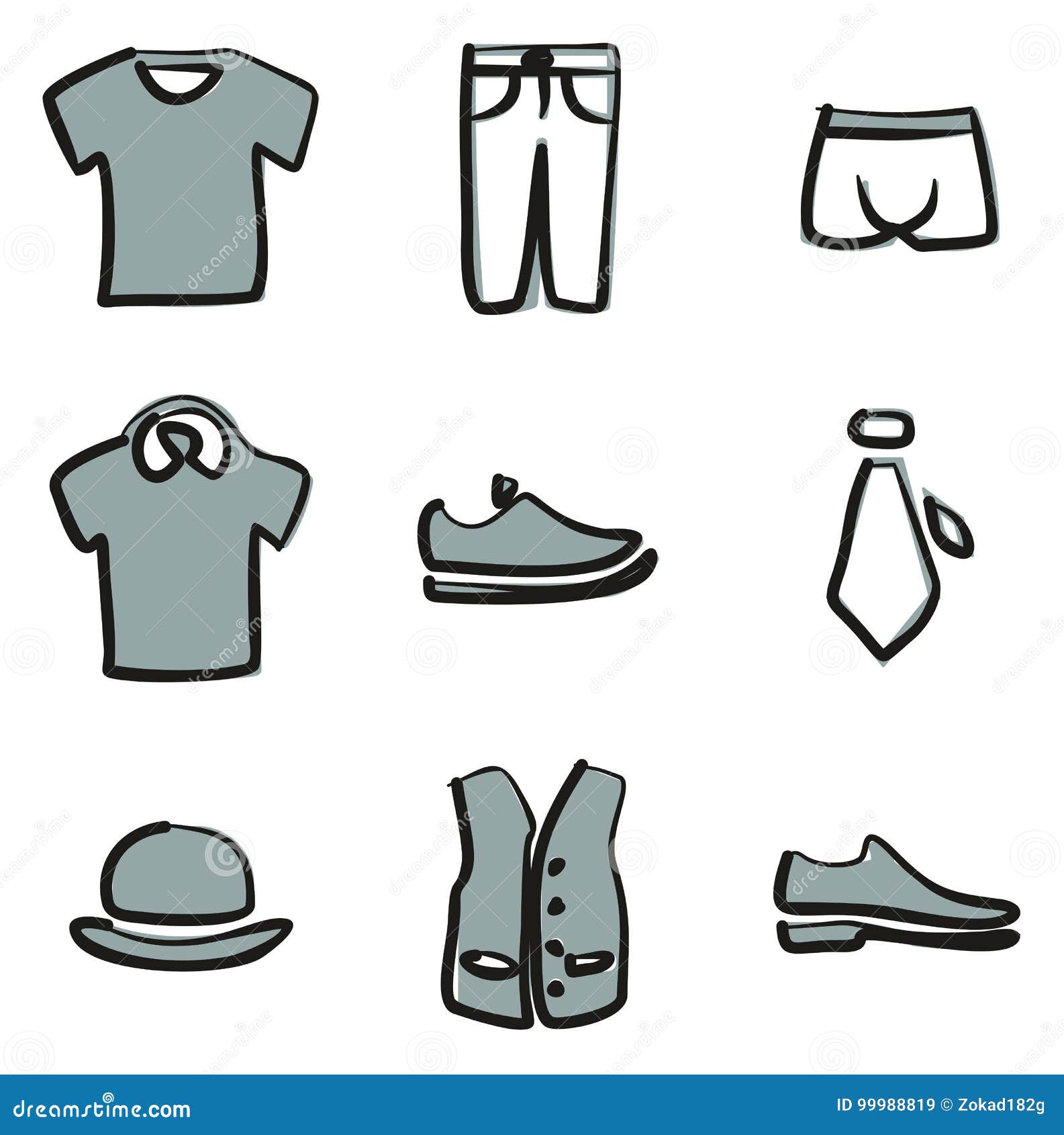 Mens Clothing Icons Freehand 2 Color Stock Vector - Illustration of ...