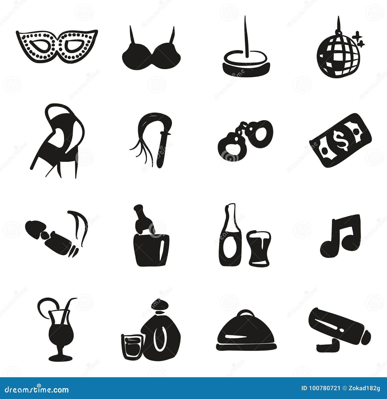 Strip Club Icons Freehand Fill Stock Vector picture
