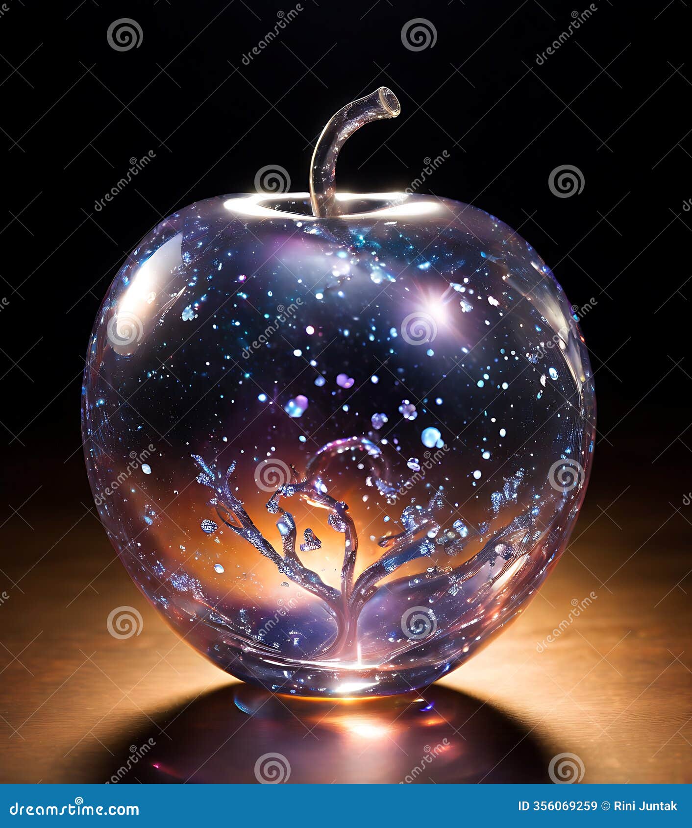 a crystal apple glowing with an inner light, 