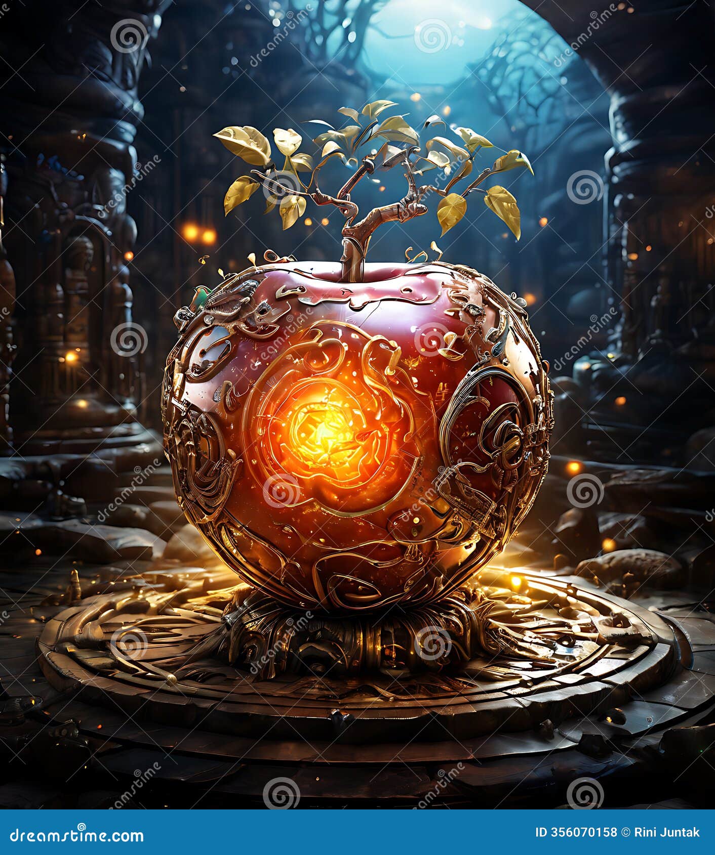an enchanted apple surrounded by hovering runes, 