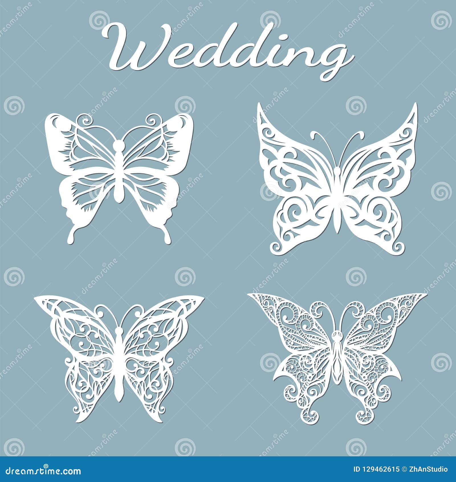 image with the inscription-wedding. template with   of butterflies. for laser cutting, plotter and silkscreen pr