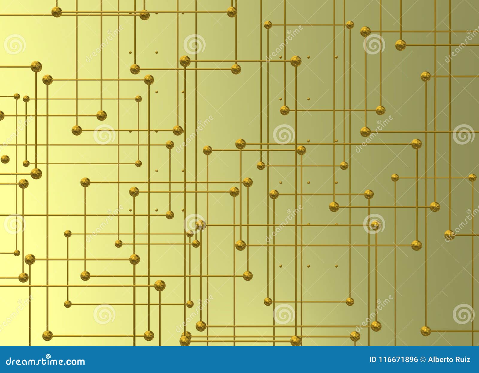 interconnections with golden balls over bright background.