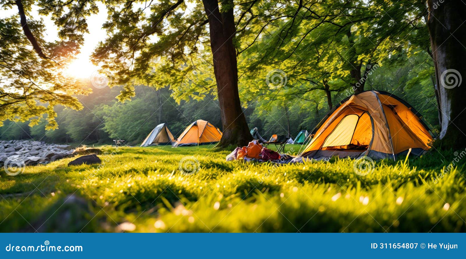harmony with nature: serene camping scene during golden hour