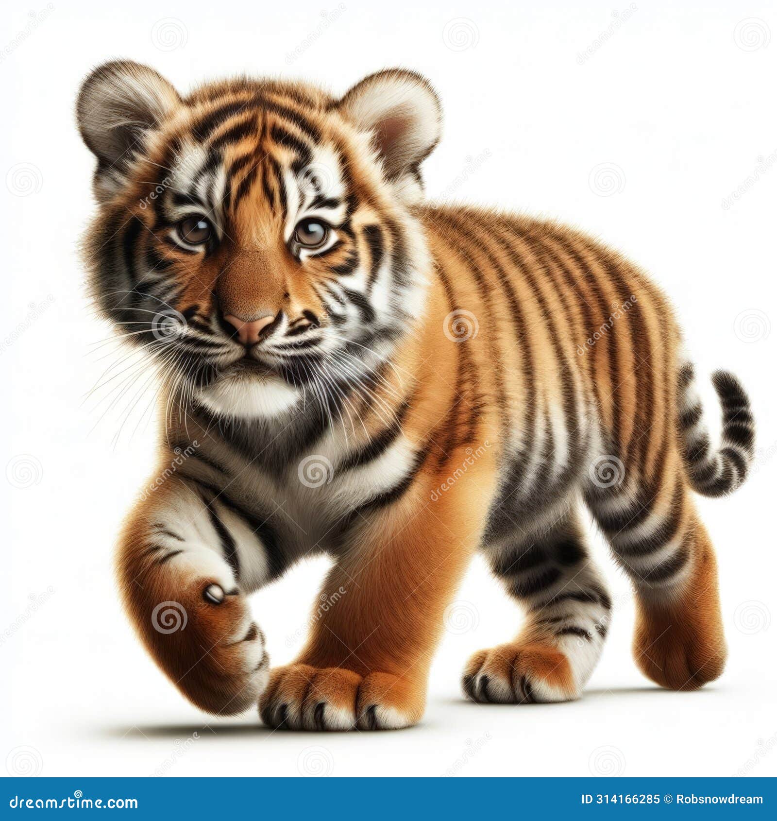 image of  tiger cub against pure white background, ideal for presentations