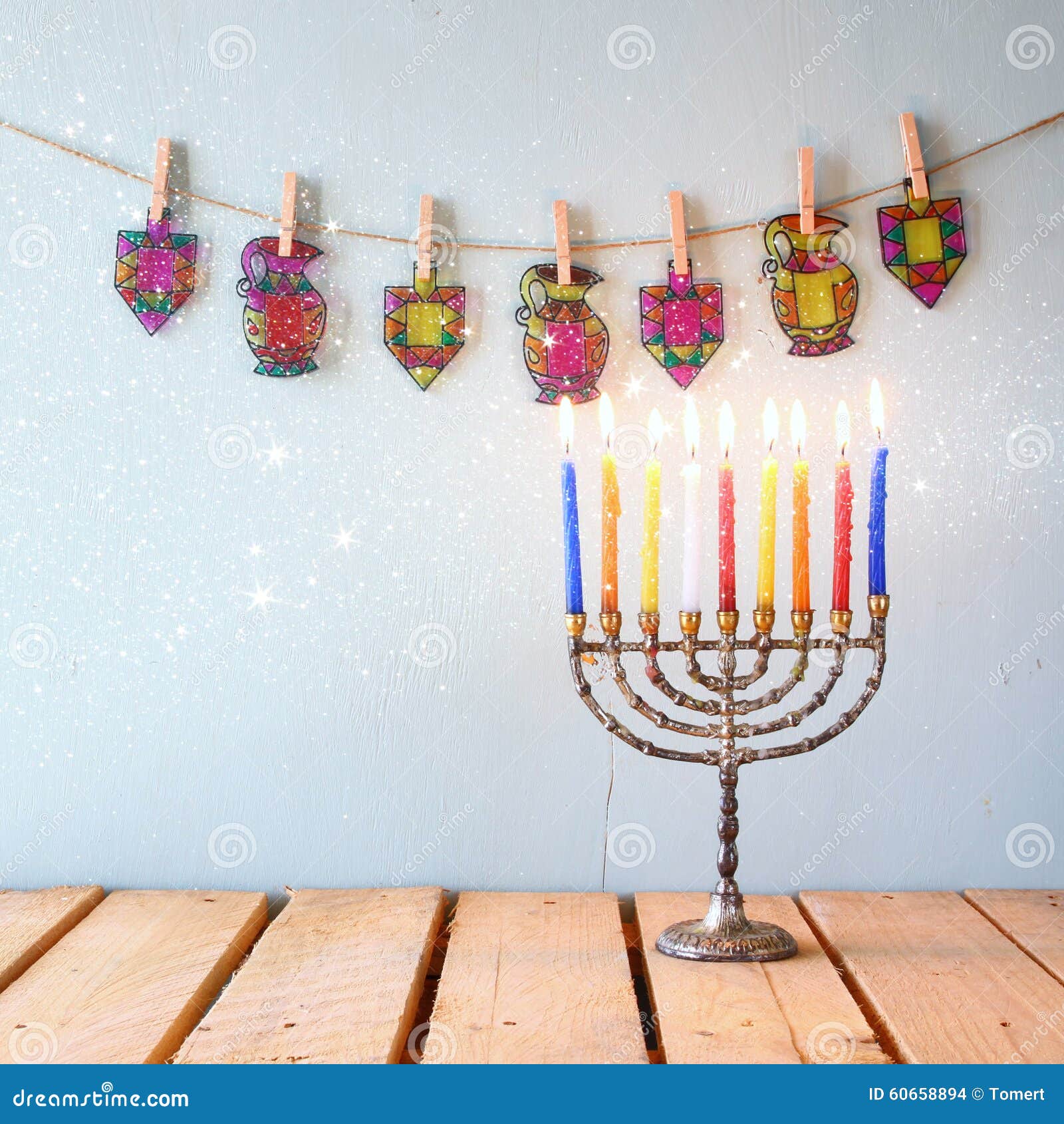 Image of Jewish Holiday Hanukkah with Menorah (traditional Candelabra