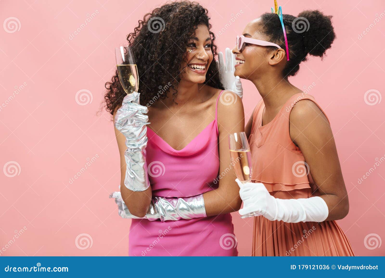 Image of Joyful African American Women Talking and Drinking Champagne ...