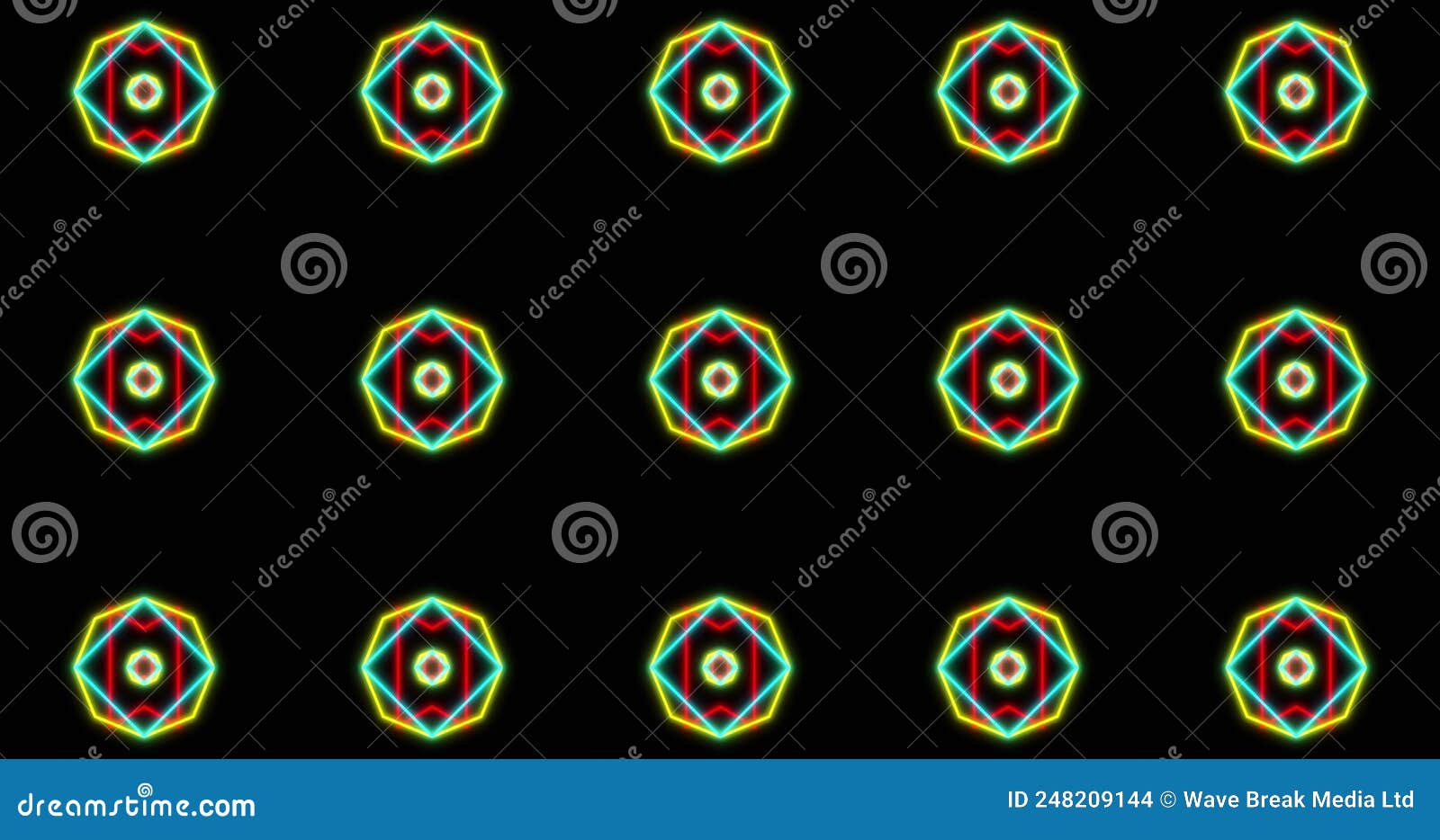 Image of Kaleidoscope Neon Pattern Moving in Hypnotic Motion on