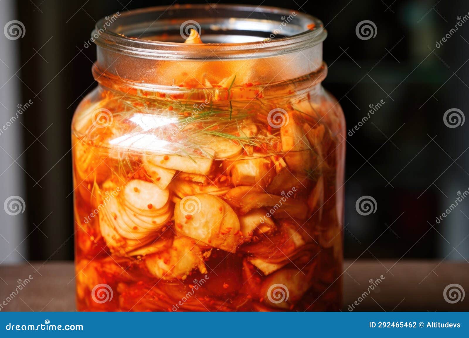 Image of Kimchi Fermentation Process in a Clear Glass Jar Stock Photo