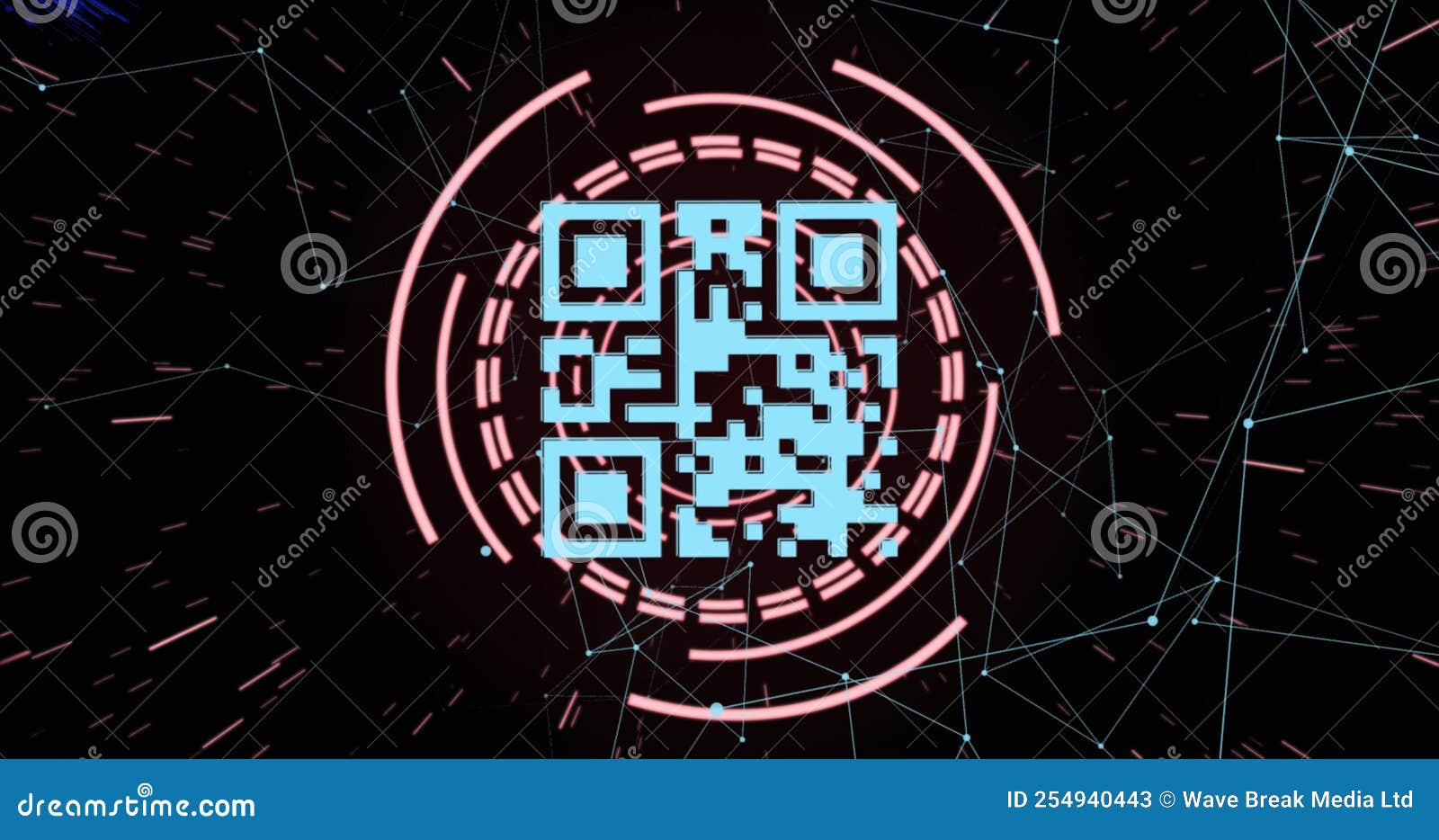 Image of Lines Over Qr Code on Black Background Stock Illustration