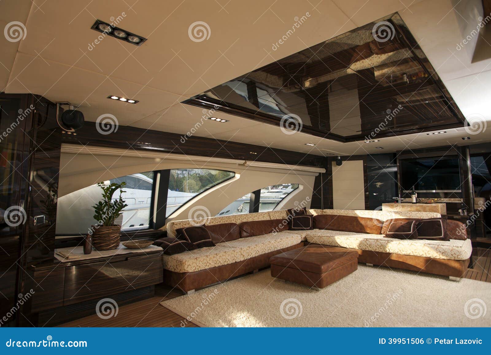 Image of luxury ship interior, comfortable sailboat cabin, expensive 