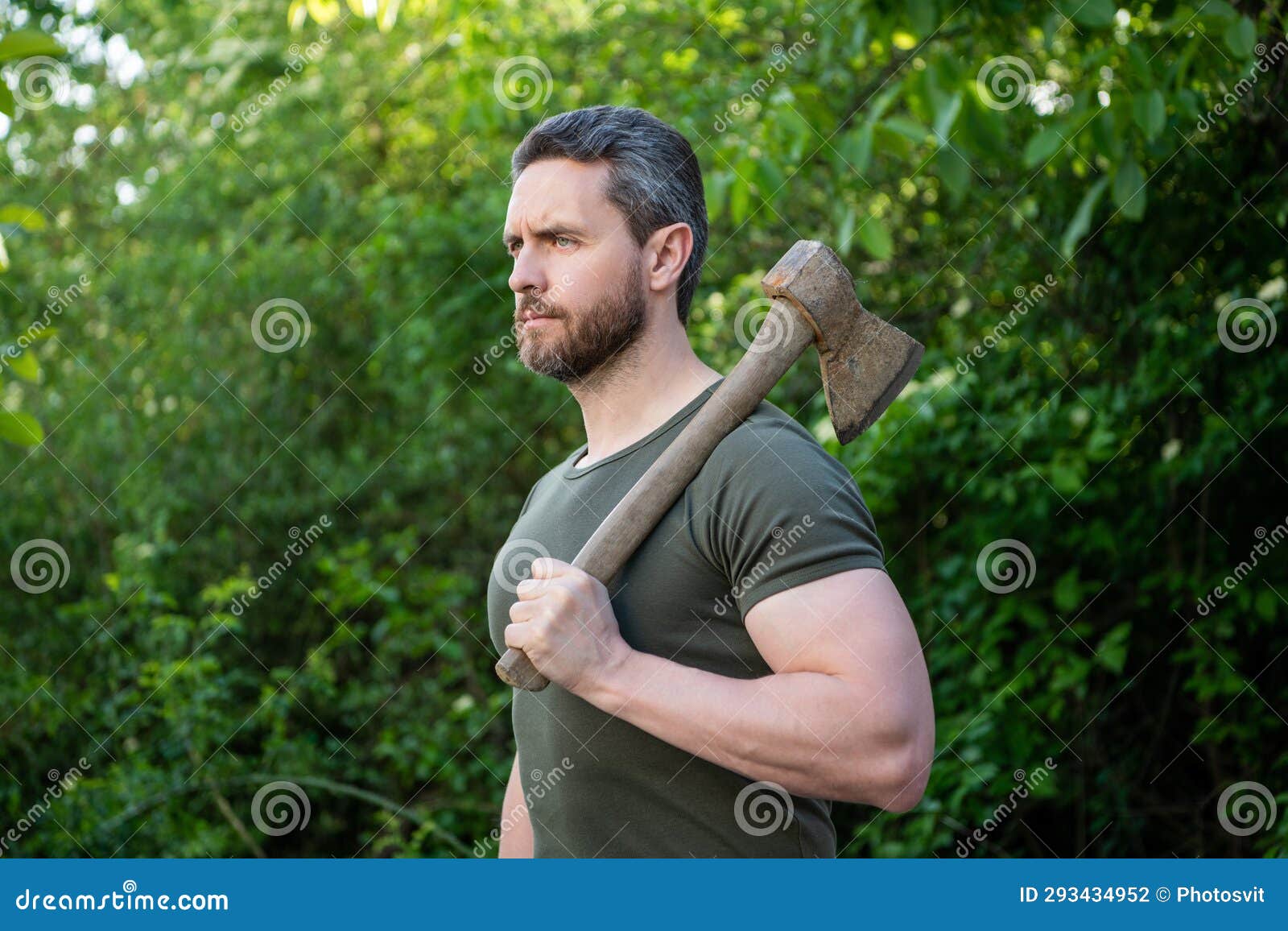 Image of Man with Axe. Man with Axe. Man with Axe Wearing Shirt Stock