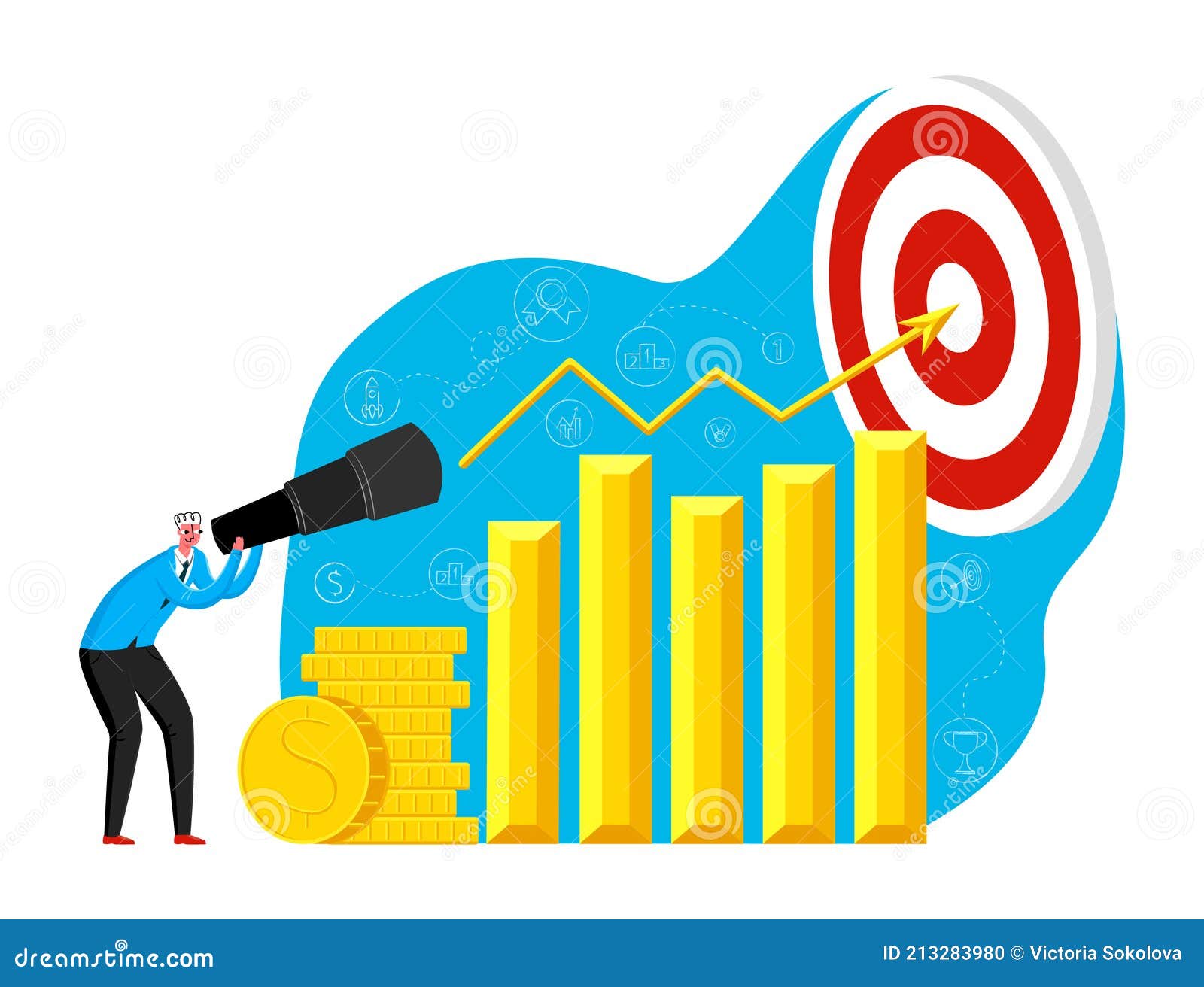Image with Man Looking through Telescope at Target Stock Vector