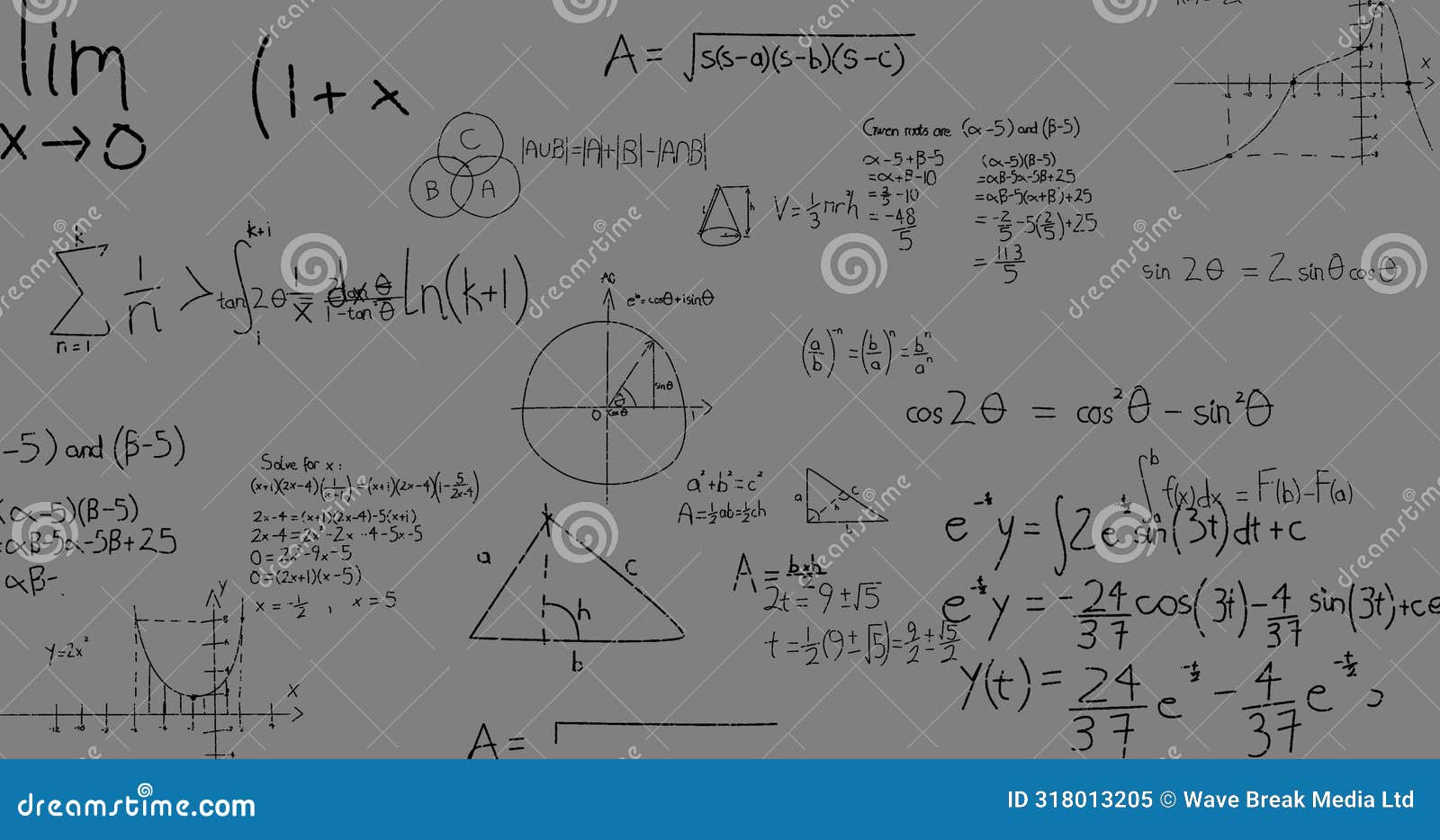 image of math graps and data over grey background
