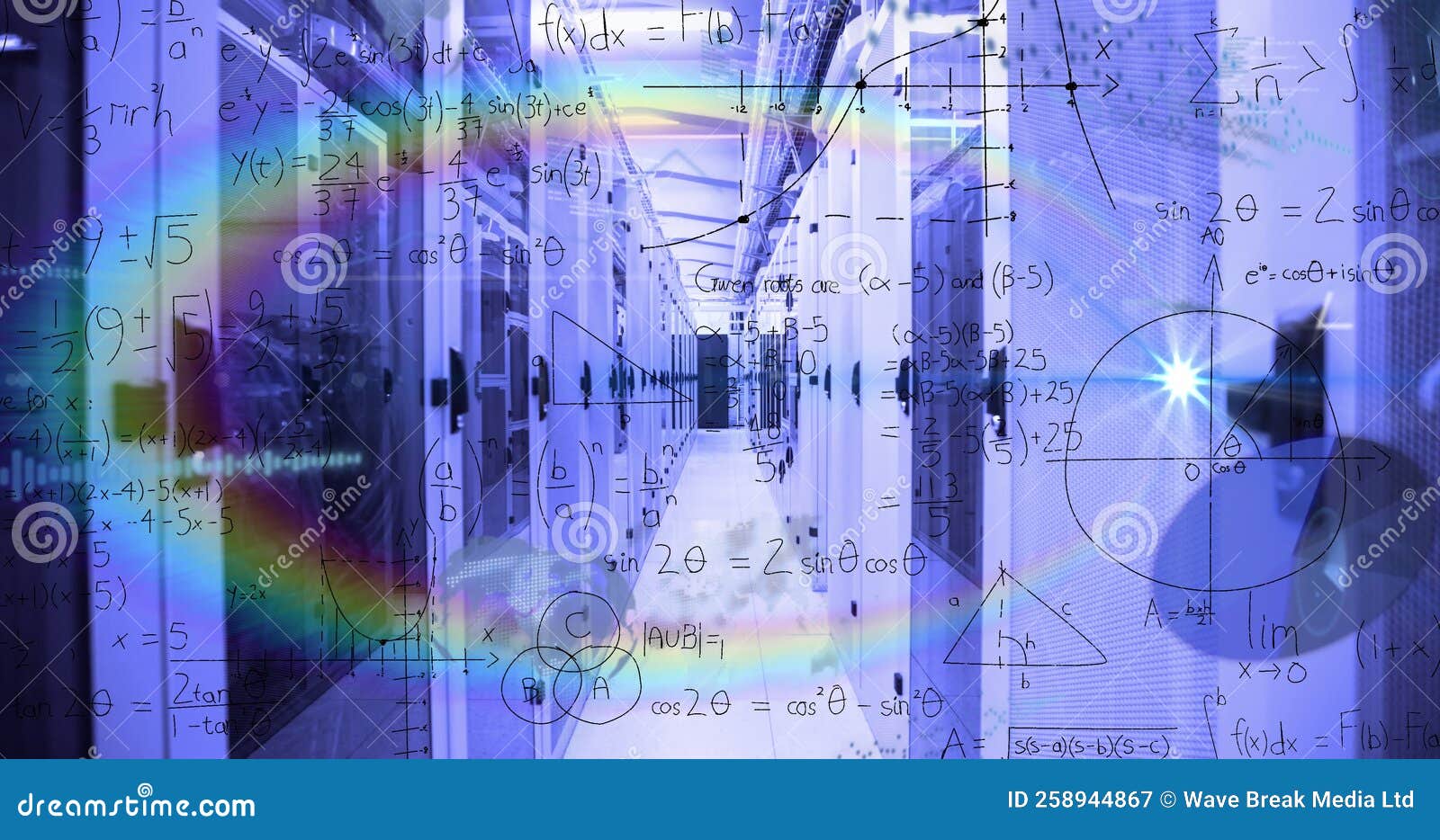 Image of Mathematical Equations and Data Processing Over Rainbow Lens