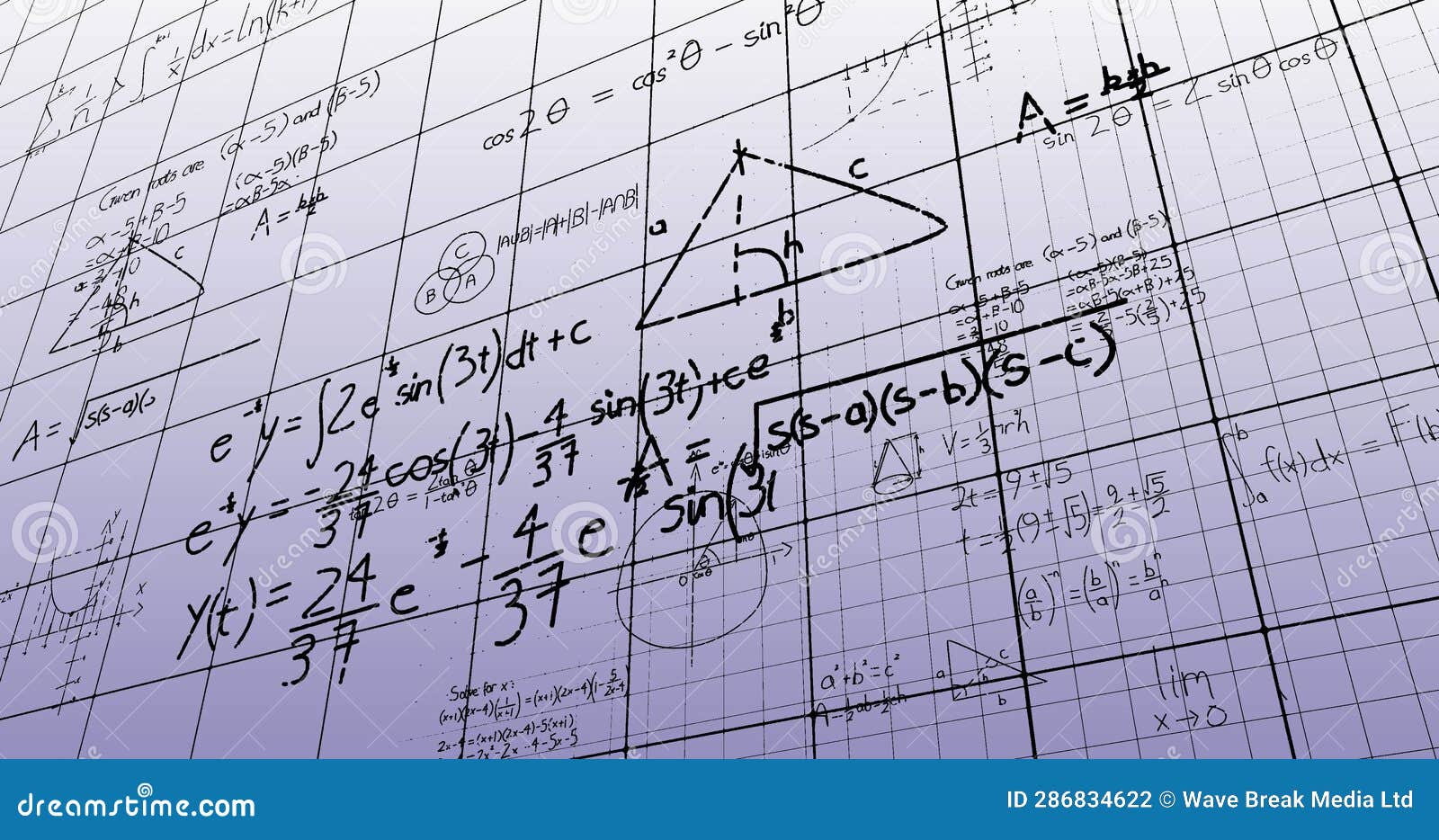 Image of Mathematical Equations Floating Over Grid Network Against Blue ...