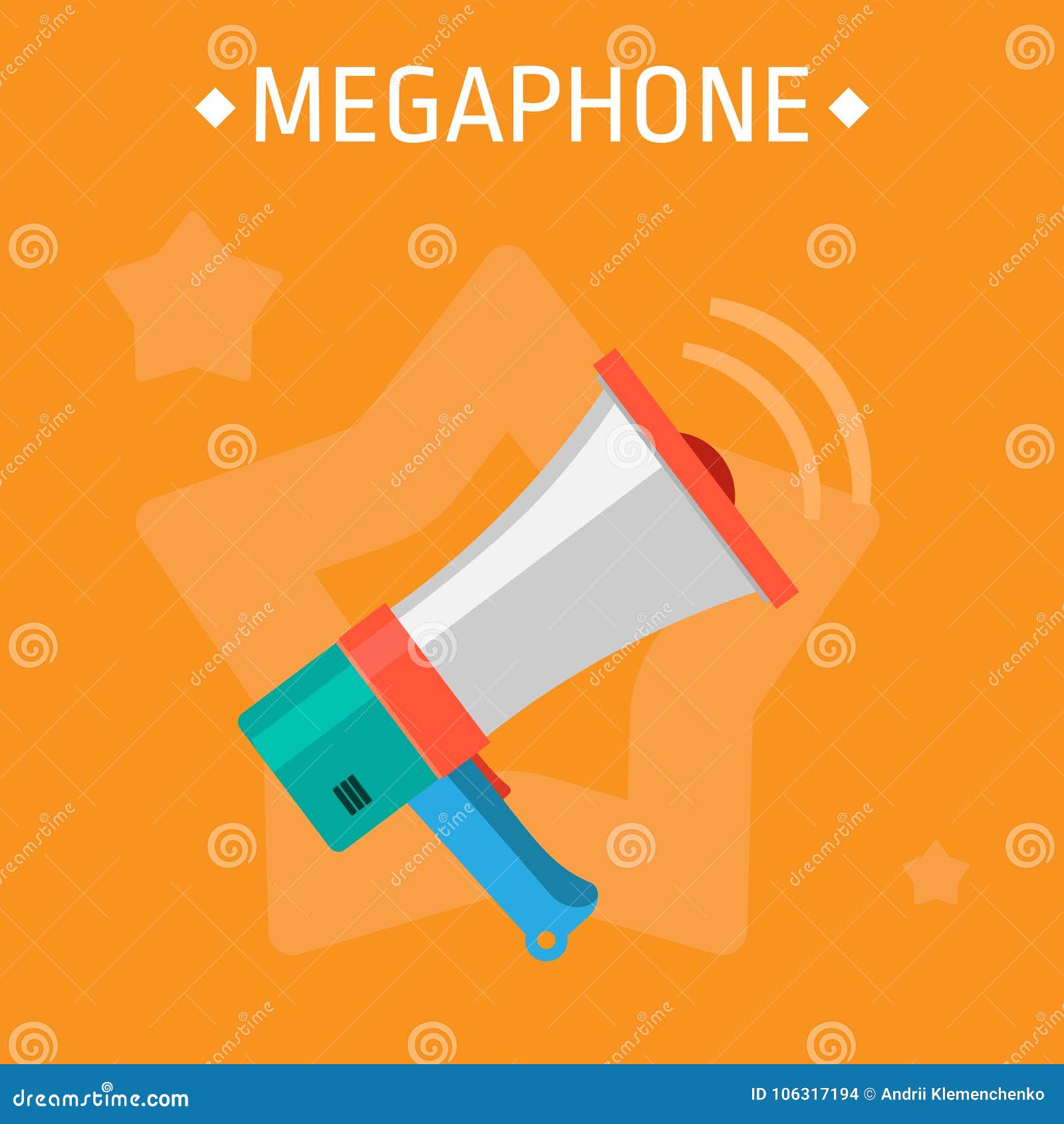 Image of Megaphone, on an Orange Background. Vector Illustration. Stock