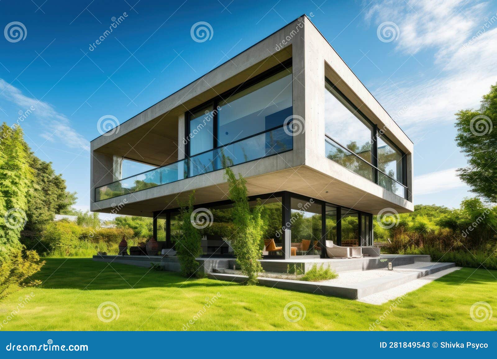 Image of a Modern Concrete Home on Forest Area Stock Illustration