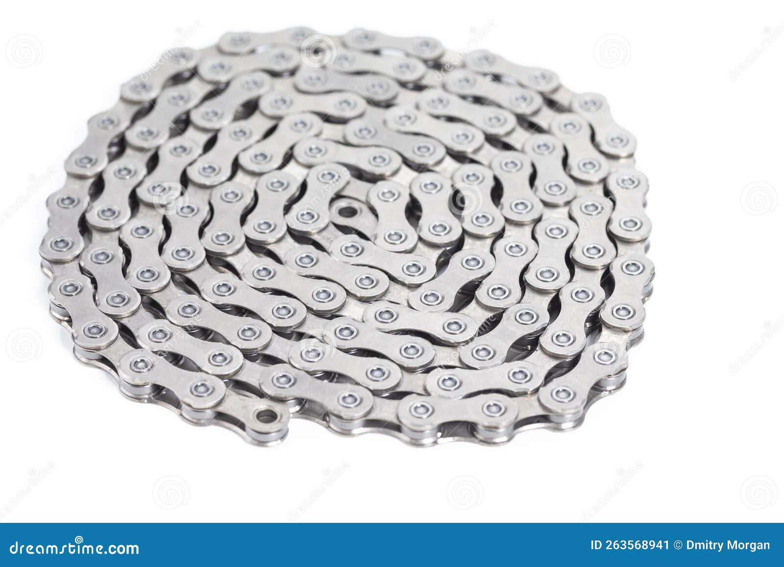Image of New Clean Oiled Twisted Circled Bicycle Chain Isolated Over