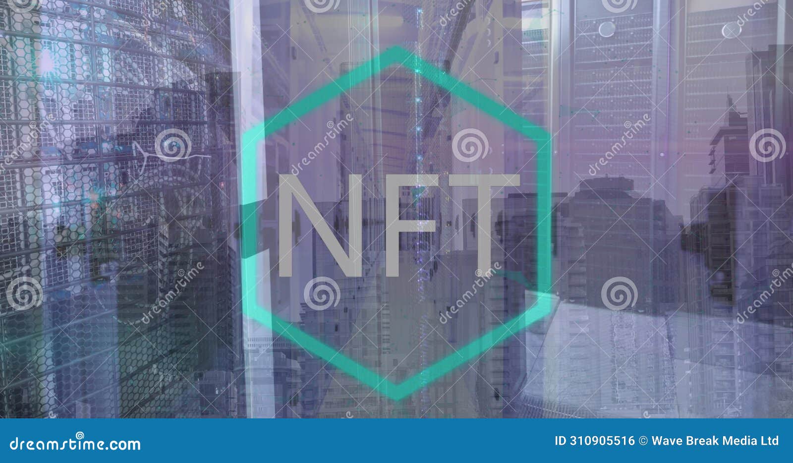 image of nft logo over computer server room