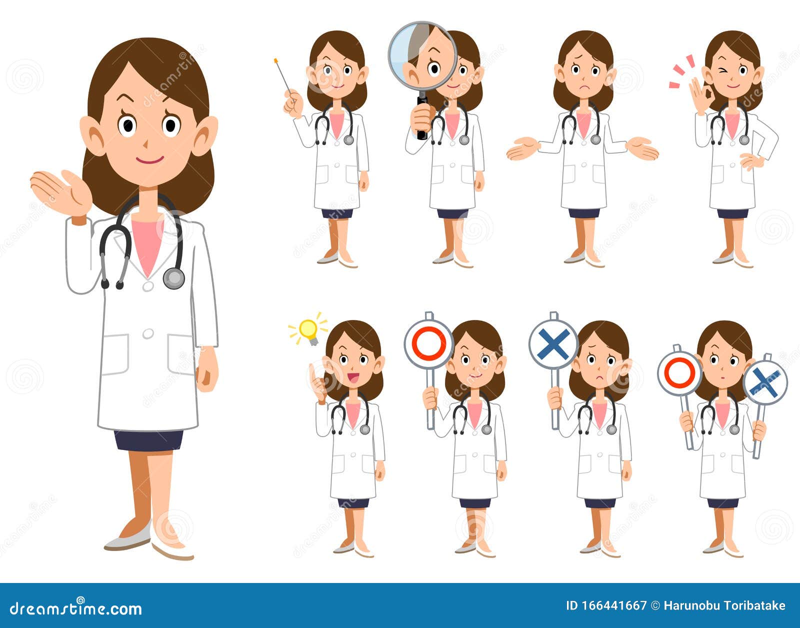 Nine Types of Female Doctor`s Upper Body Poses and Gestures 2 Stock ...