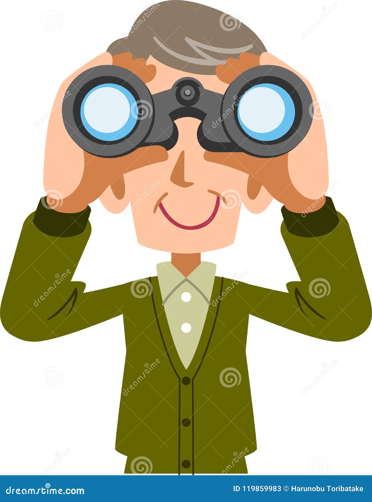 An Old Man Looking into Binoculars Stock Vector Illustration of upper