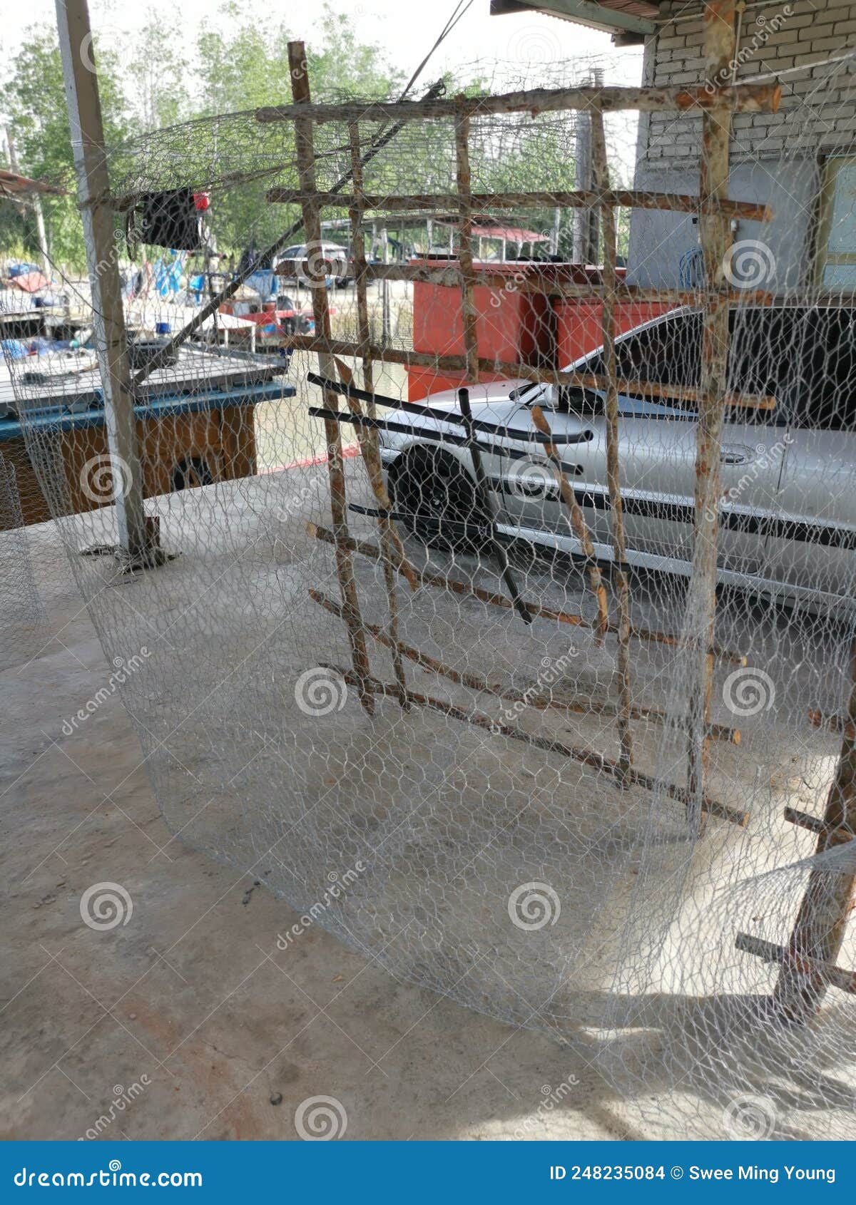 Outdoor Scene of the DIY Fish Trap Structure Make from Mangrove Wood,wire  and Polystyrene Pipe. Stock Photo - Image of marine, material: 248235084