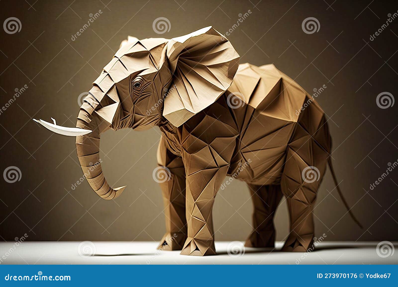 image of paper origami art. handmade paper elephant. wildlife. animals. , generative ai