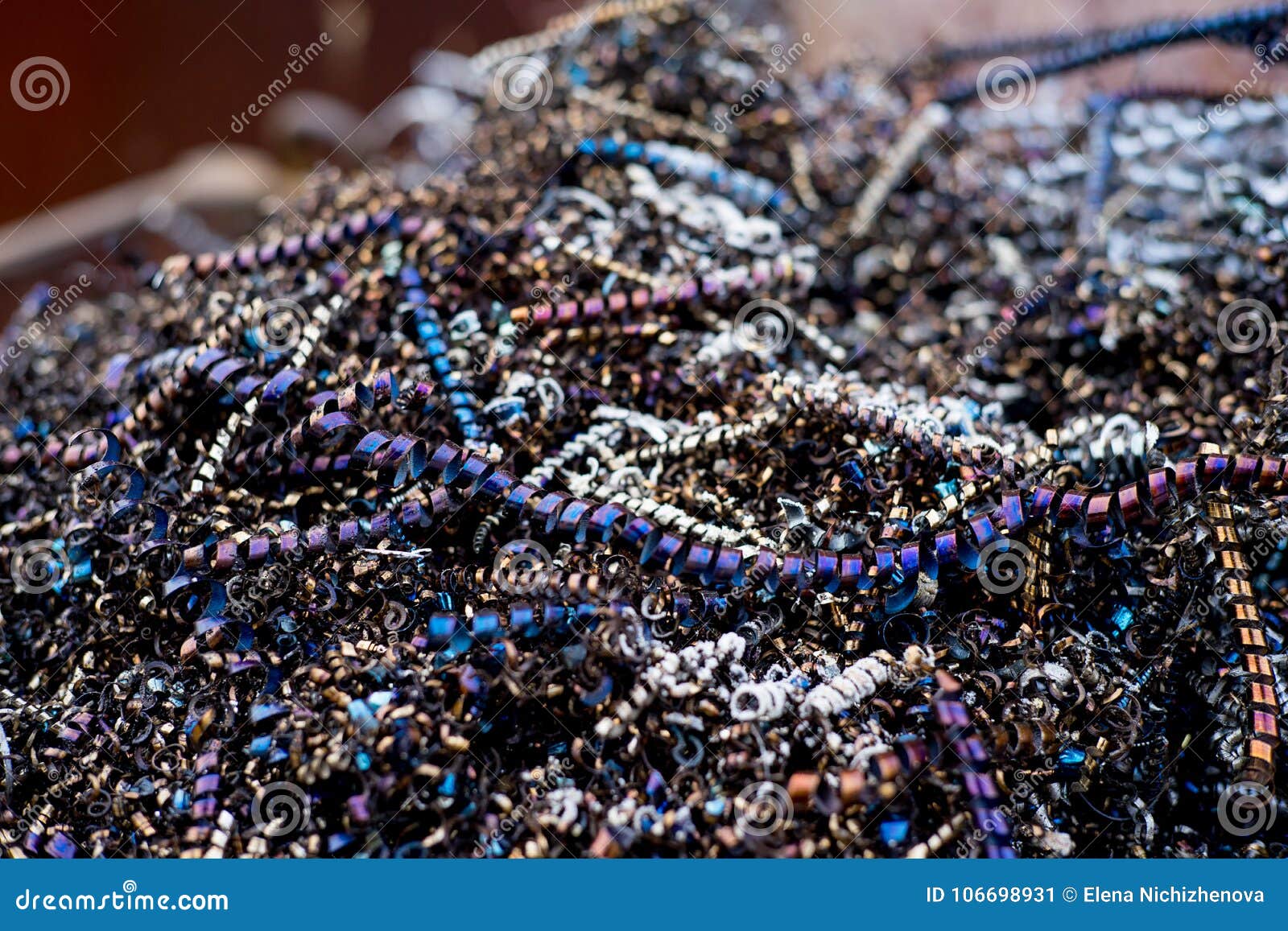 Pile of metal chips stock image. Image of black, dark 106698931