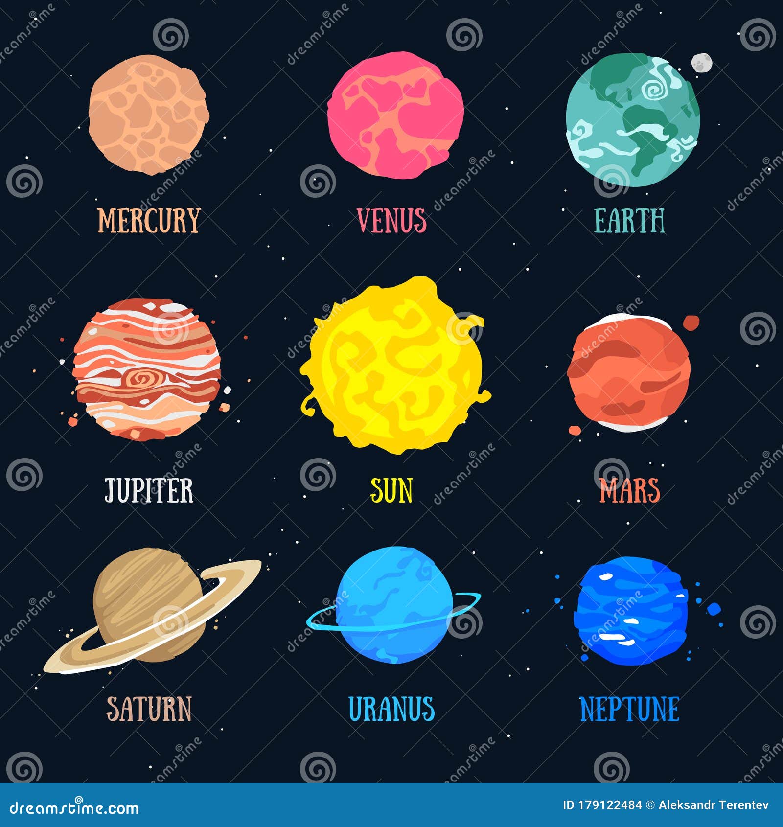 Image of the Planets of the Solar System in Cartoon Style. for Children To  Study Stock Vector - Illustration of drawing, game: 179122484