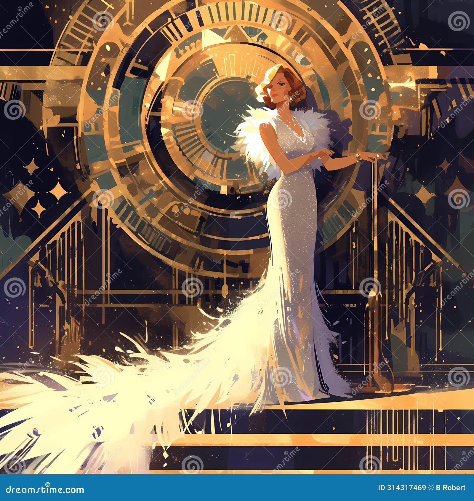 elegant singer in art deco gown