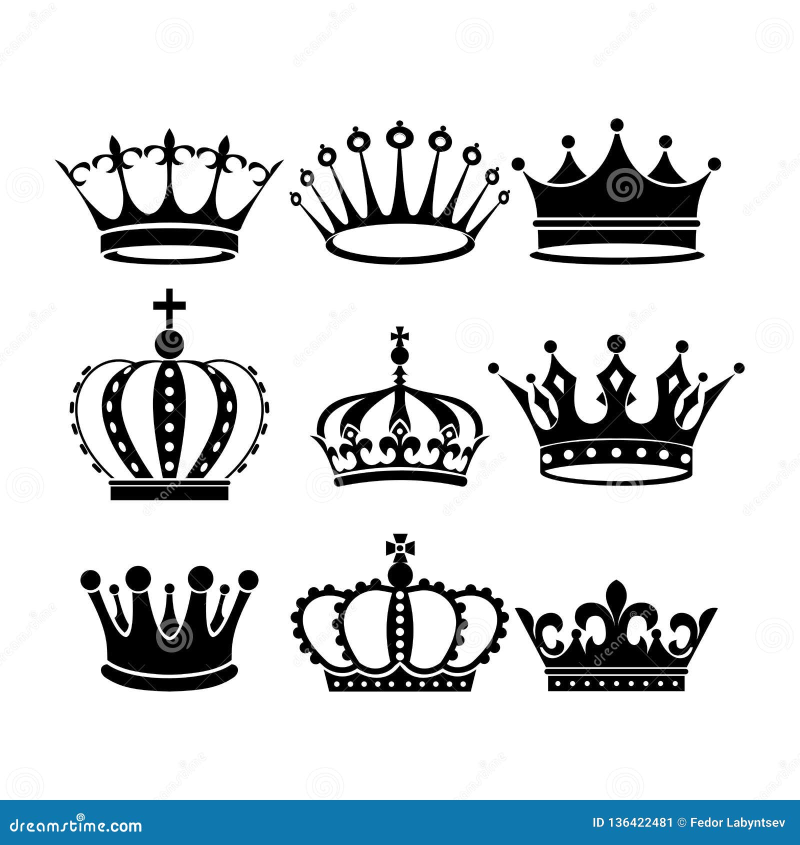 Crown Icon Set Heraldic Symbol Vector Illustration Stock Vector ...