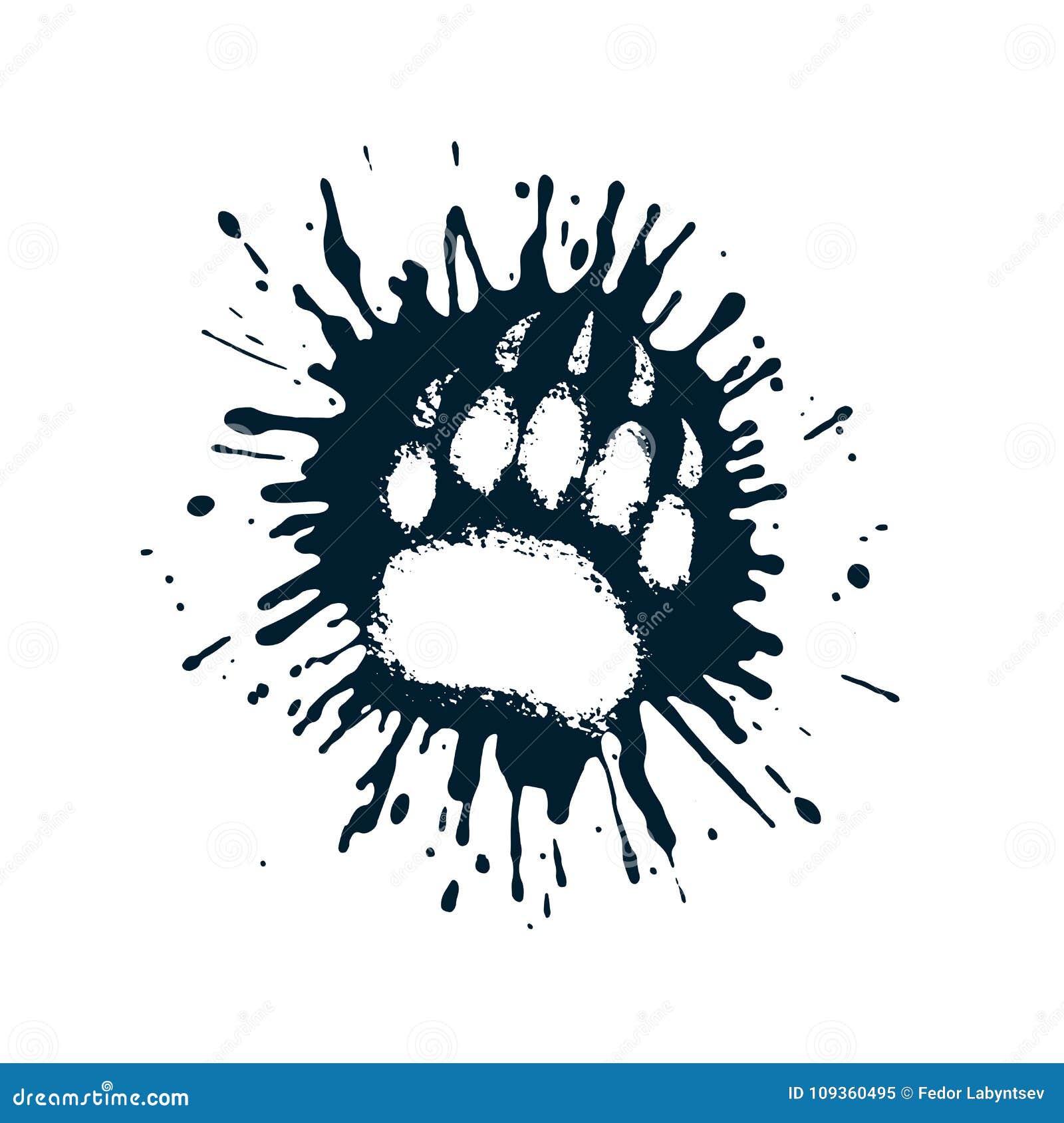 Predator Paw Print among the Mud Splashes. Stock Vector - Illustration