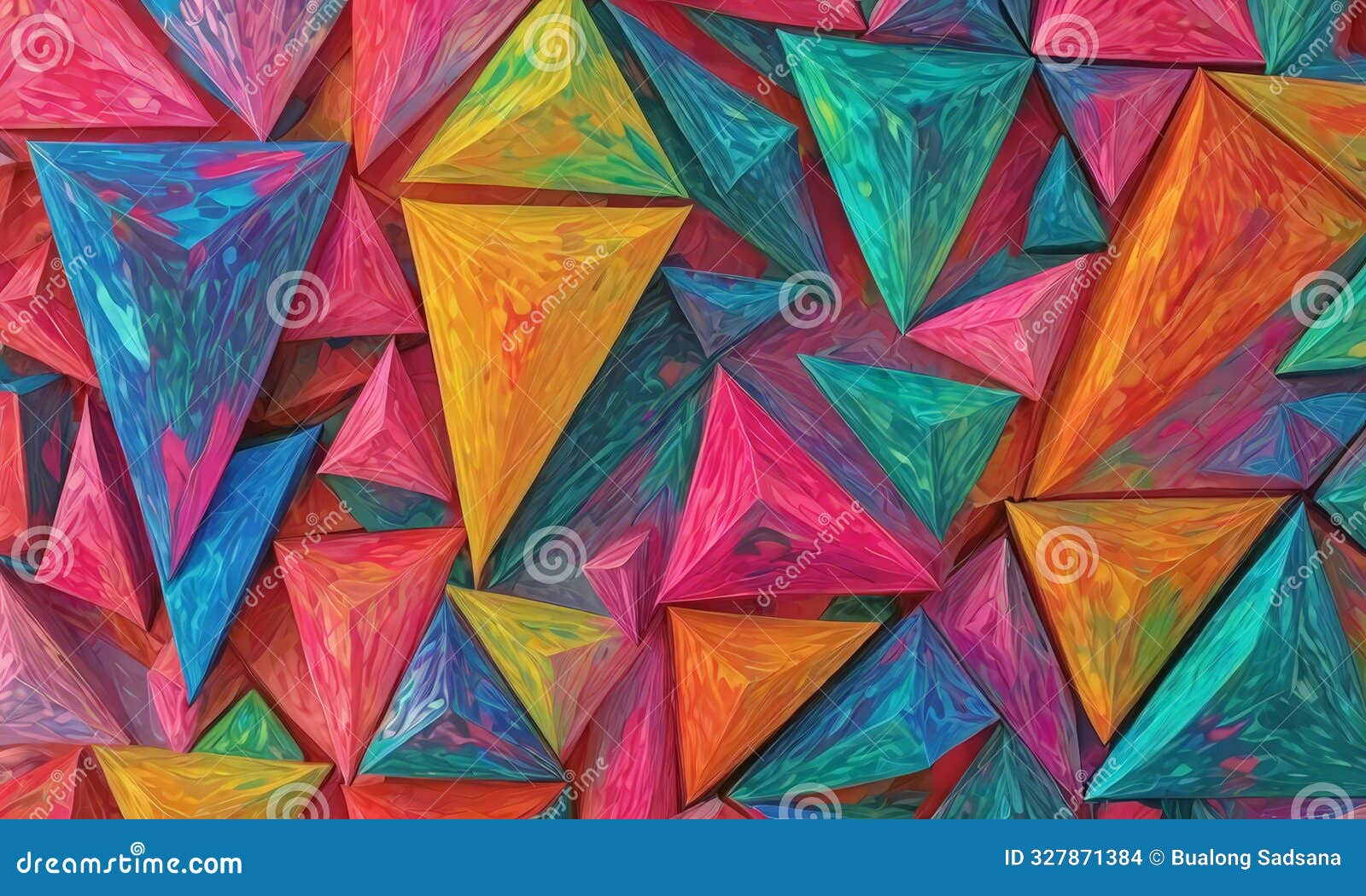 vibrant abstract composition overlapping triangular s in various colors, creating dynamic and visually