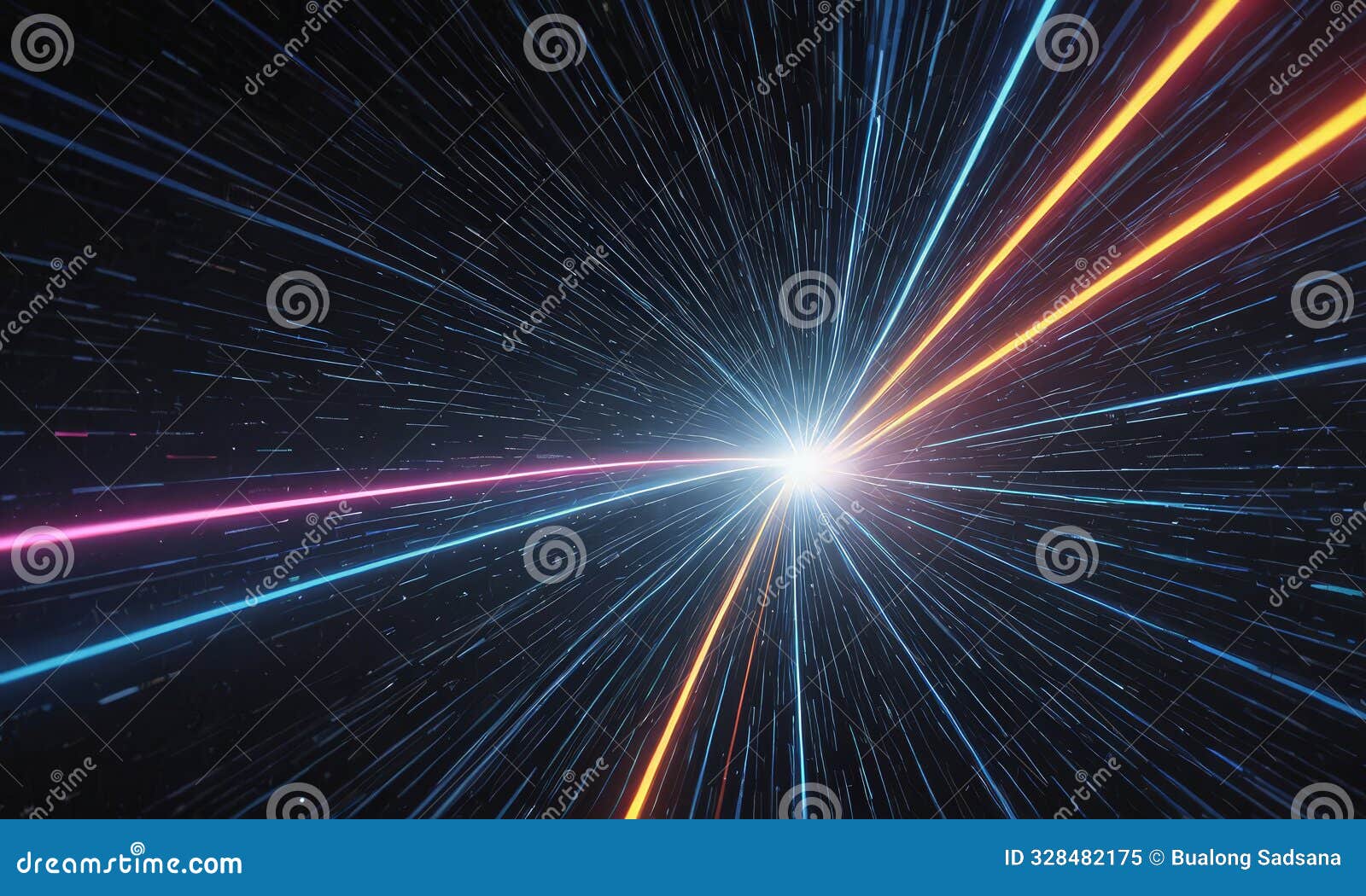 digital starburst pattern with vibrant lines radiating from central point, creating sense motion and energy.