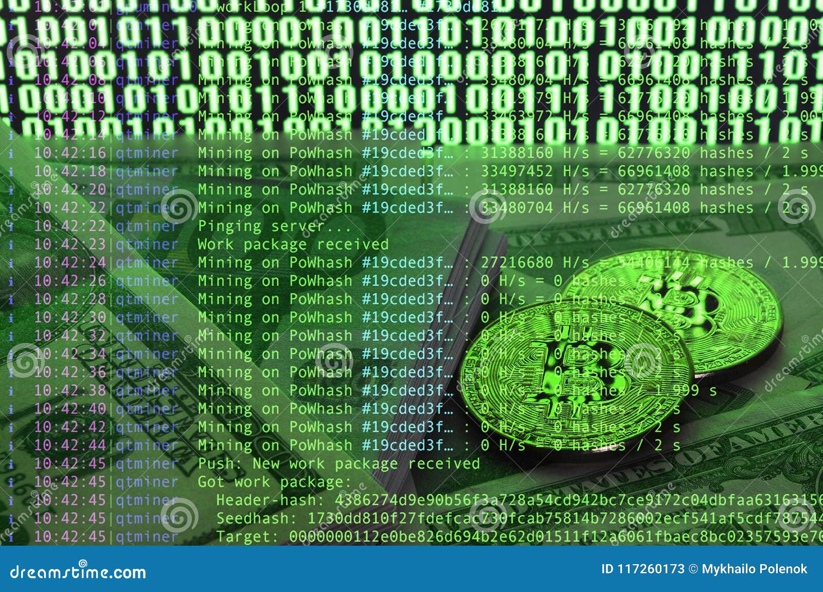 Image of the Program Code Showing the Process of Mining the Crypto Currency  in the Background of the Image with Bitcoin Stock Image - Image of ethash,  bitcoin: 117260173