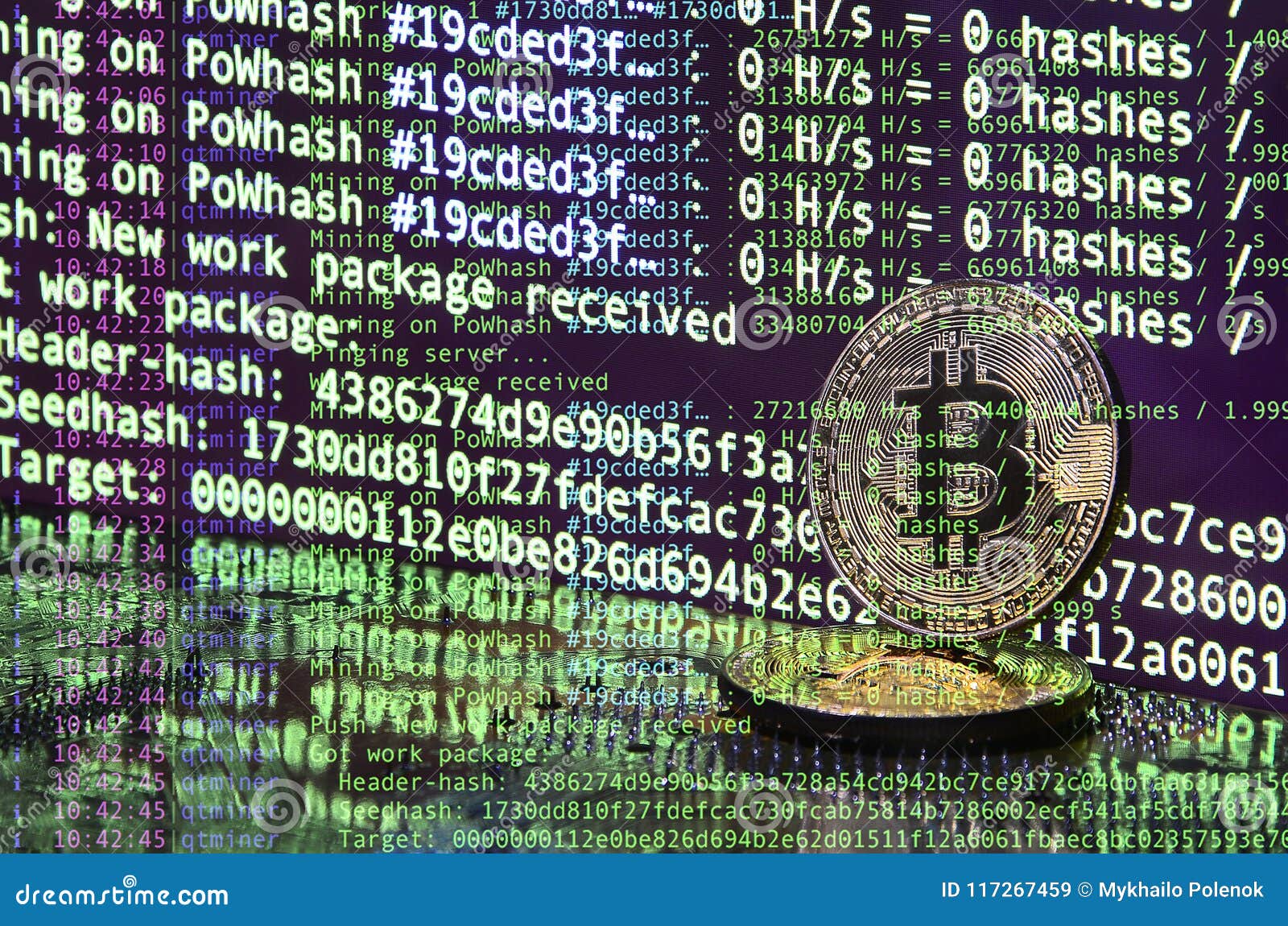 Image of the Program Code Showing the Process of Mining the Crypto Currency  in the Background of the Image with Bitcoin Stock Image - Image of  computer, symbol: 117267459